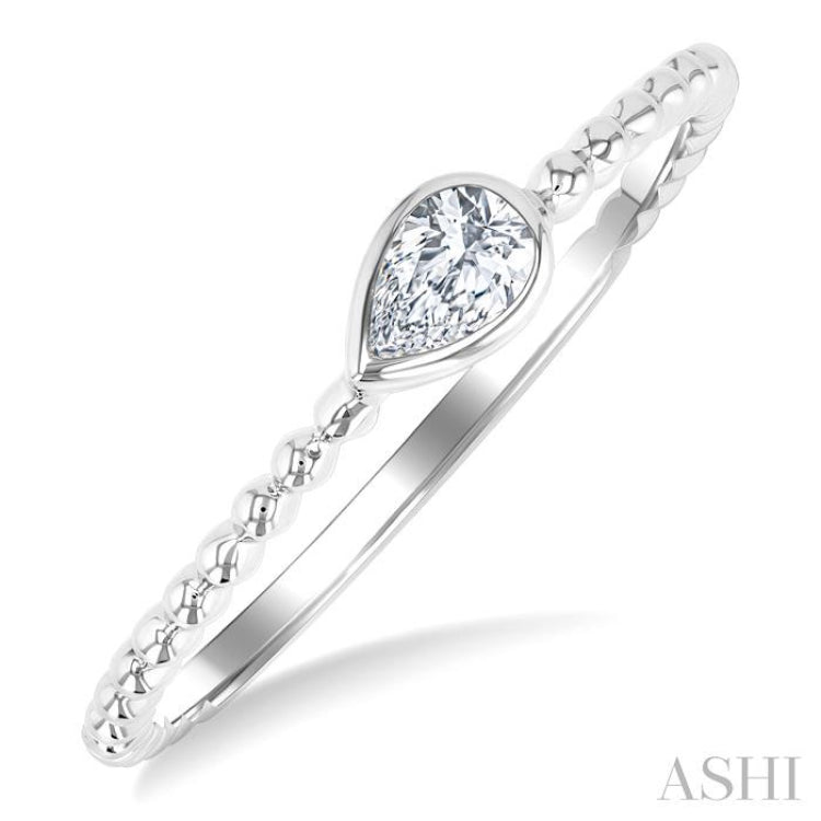 1/6 Ctw Bead Bijoux East-West Bezel Set Pear CutDiamond Stackable Petite Fashion Ring in 14K White Gold
