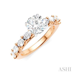 7/8 Ctw Round Shape Oval and Round Cut Diamond Semi-Mount Engagement Ring in 14K Rose and White Gold