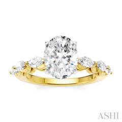 5/8 Ctw Oval Shape Marquise and Round Cut Diamond Semi-Mount Engagement Ring in 14K Yellow and White Gold