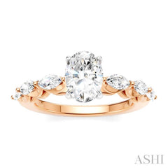 5/8 Ctw Oval Shape Marquise and Round Cut Diamond Semi-Mount Engagement Ring in 14K Rose and White Gold