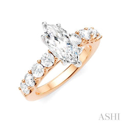 7/8 Ctw Marquise Shape Round Cut Diamond Semi-Mount Engagement Ring in 14K Rose and White Gold