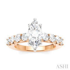 7/8 Ctw Marquise Shape Round Cut Diamond Semi-Mount Engagement Ring in 14K Rose and White Gold