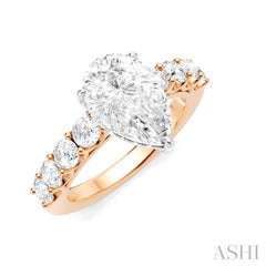 7/8 Ctw Pear Shape Round Cut Diamond Semi-Mount Engagement Ring in 14K Rose and White Gold