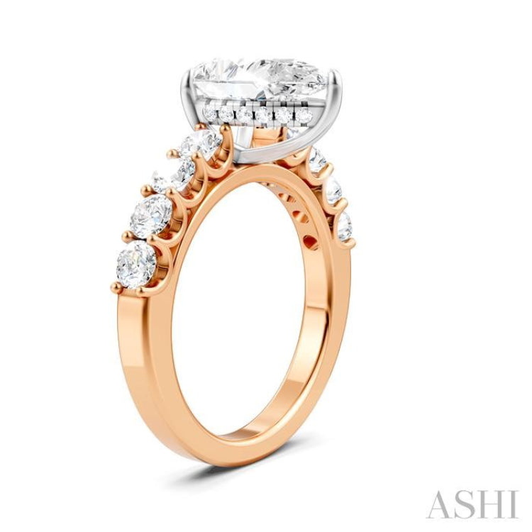 7/8 Ctw Pear Shape Round Cut Diamond Semi-Mount Engagement Ring in 14K Rose and White Gold
