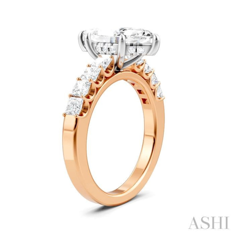 7/8 Ctw Marquise Shape Princess and Round Cut Diamond Semi-Mount Engagement Ring in 14K Rose and White Gold