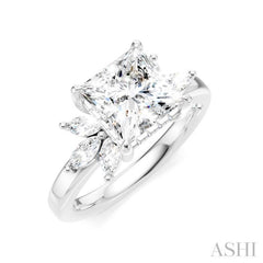 1/2 Ctw Akari Princess Shape Marquise and Round Cut Diamond Semi-Mount Engagement Ring in 14K White Gold