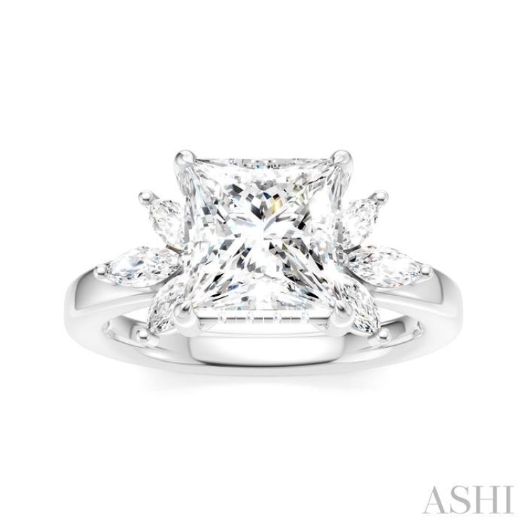 1/2 Ctw Akari Princess Shape Marquise and Round Cut Diamond Semi-Mount Engagement Ring in 14K White Gold