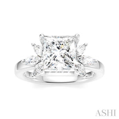 1/2 Ctw Akari Princess Shape Marquise and Round Cut Diamond Semi-Mount Engagement Ring in 14K White Gold