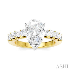 7/8 Ctw Pear Shape Princess and Round Cut Diamond Semi-Mount Engagement Ring in 14K Yellow and White Gold