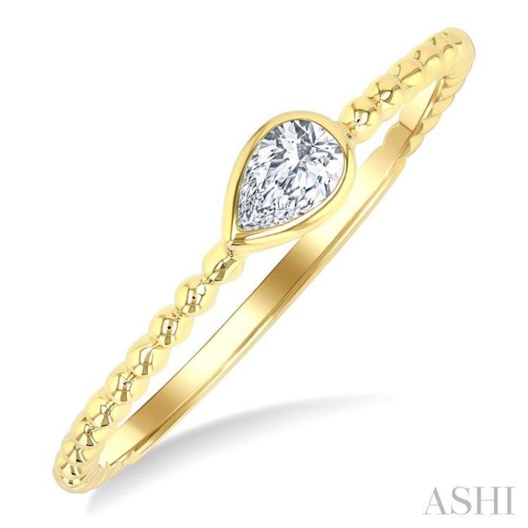 1/6 Ctw Ball Bead East-West Bezel Set Pear Cut Diamond Bead Bijoux Stackable Petite Fashion Ring in 14K Yellow Gold