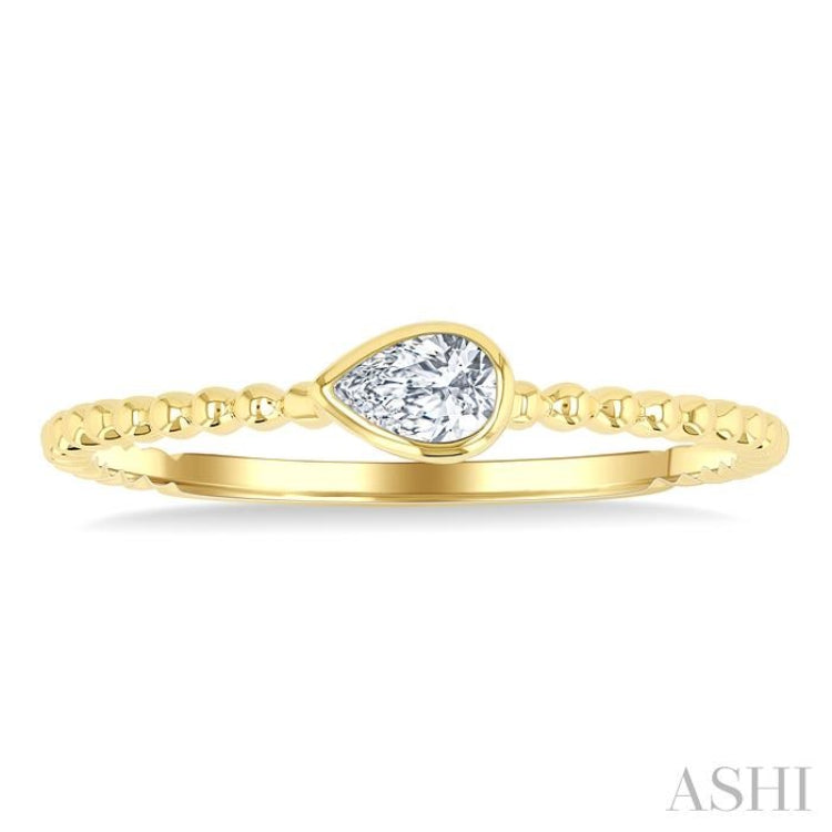1/6 Ctw Ball Bead East-West Bezel Set Pear Cut Diamond Bead Bijoux Stackable Petite Fashion Ring in 14K Yellow Gold