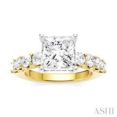 7/8 Ctw Princess Shape Round Cut Diamond Semi-Mount Engagement Ring in 14K Yellow and White Gold