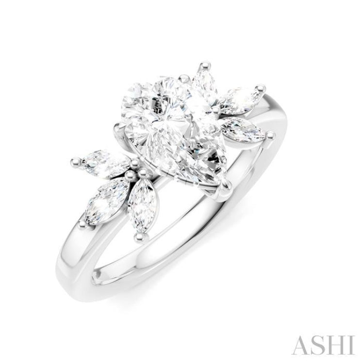 1/2 Ctw Akari Pear Shape Marquise and Round Cut Diamond Semi-Mount Engagement Ring in 14K White Gold