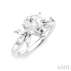 1/2 Ctw Akari Pear Shape Marquise and Round Cut Diamond Semi-Mount Engagement Ring in 14K White Gold