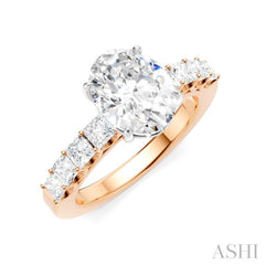 7/8 Ctw Oval Shape Princess and Round Cut Diamond Semi-Mount Engagement Ring in 14K Rose and White Gold