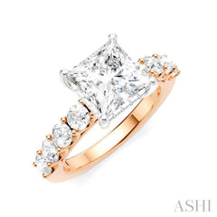 7/8 Ctw Princess Shape Round Cut Diamond Semi-Mount Engagement Ring in 14K Rose and White Gold