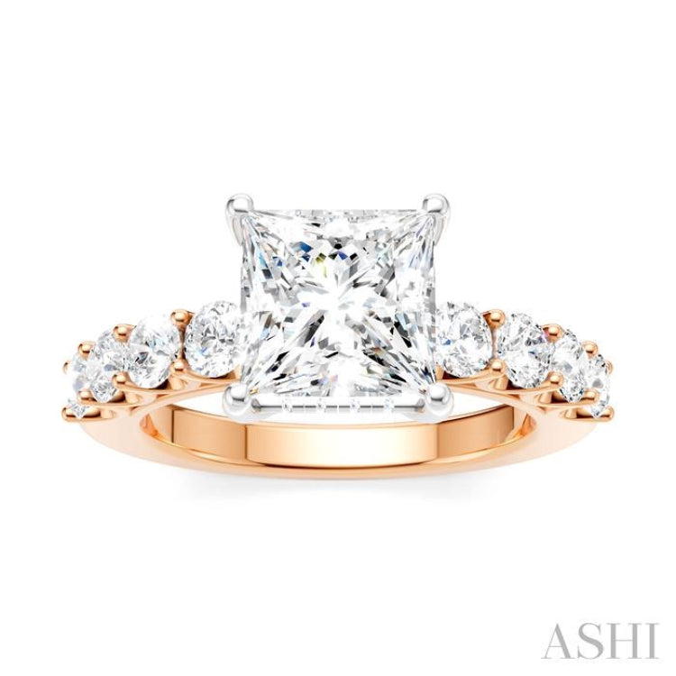 7/8 Ctw Princess Shape Round Cut Diamond Semi-Mount Engagement Ring in 14K Rose and White Gold