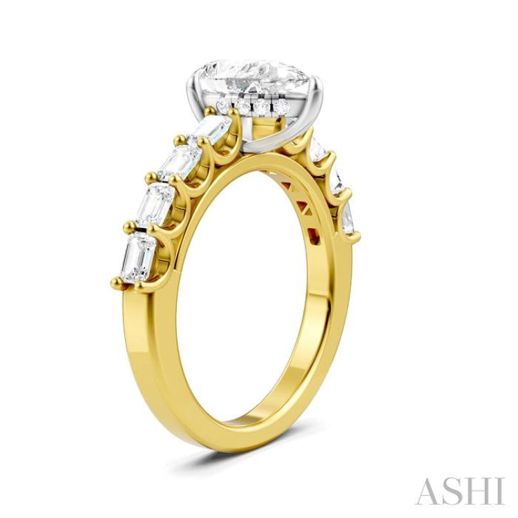 7/8 Ctw Pear Shape Emerald and Round Cut Diamond Semi-Mount Engagement Ring in 14K Yellow and White Gold