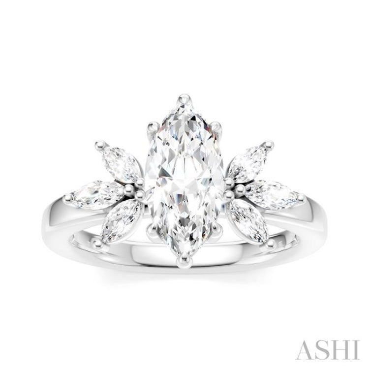 1/2 Ctw Akari Marquise and Round Cut Diamond Semi-Mount Engagement Ring in 14K White Gold