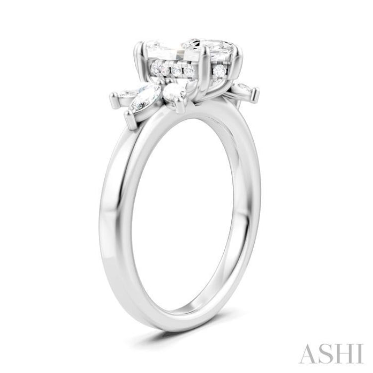 1/2 Ctw Akari Marquise and Round Cut Diamond Semi-Mount Engagement Ring in 14K White Gold