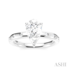 1/6 Ctw Akari Pear Shape Round Cut Diamond Semi-Mount Engagement Ring in 14K White Gold
