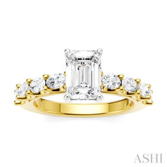 7/8 Ctw Emerald Shape Oval and Round Cut Diamond Semi-Mount Engagement Ring in 14K Yellow and White Gold