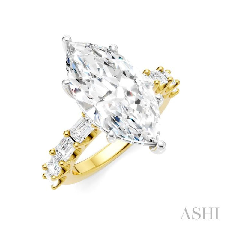 1 1/3 Ctw Marquise Shape Emerald and Round Cut Diamond Semi-Mount Engagement Ring in 14K Yellow and White Gold