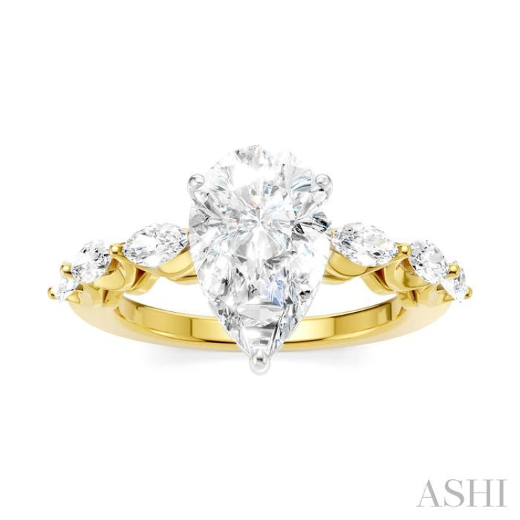 3/4 Ctw Pear Shape Marquise and Round Cut Diamond Semi-Mount Engagement Ring in 14K Yellow and White Gold