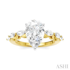 3/4 Ctw Pear Shape Marquise and Round Cut Diamond Semi-Mount Engagement Ring in 14K Yellow and White Gold