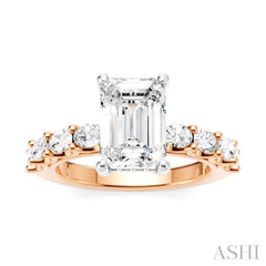 7/8 Ctw Emerald Shape Oval and Round Cut Diamond Semi-Mount Engagement Ring in 14K Rose and White Gold