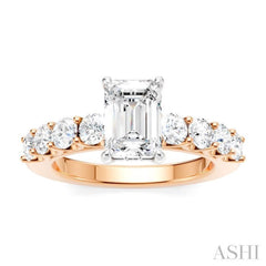 7/8 Ctw Emerald Shape Round Cut Diamond Semi-Mount Engagement Ring in 14K Rose and White Gold