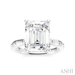 1/5 Ctw Akari Emerald Shape Round Cut Diamond Semi-Mount Engagement Ring in 14K White Gold