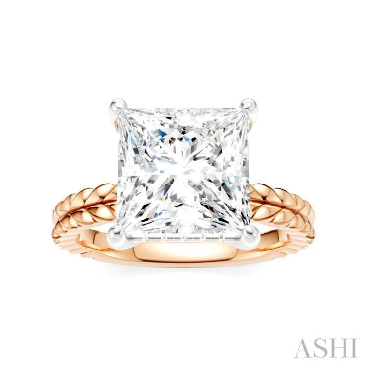 1/8 Ctw Princess Shape Round Cut Diamond Semi-Mount Engagement Ring in 14K Rose and White Gold