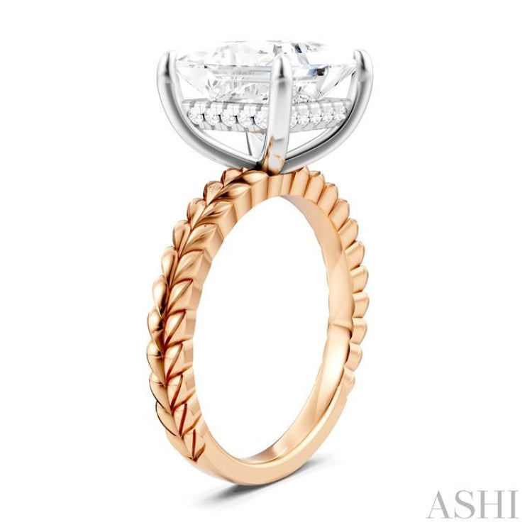 1/8 Ctw Princess Shape Round Cut Diamond Semi-Mount Engagement Ring in 14K Rose and White Gold