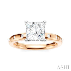 1/6 Ctw Akari Princess Shape Round Cut Diamond Semi-Mount Engagement Ring in 14K Rose and White Gold