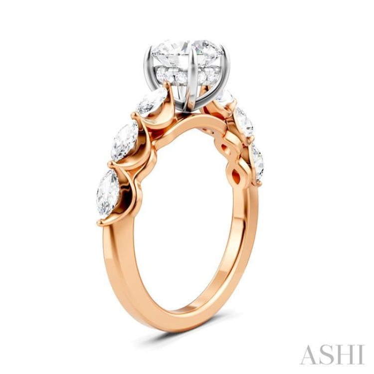 3/4 Ctw Round Shape Marquise and Round Cut Diamond Semi-Mount Engagement Ring in 14K Rose and White Gold