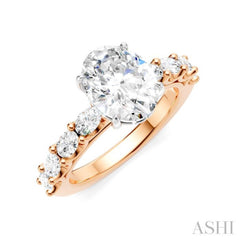7/8 Ctw Oval Shape Oval and Round Cut Diamond Semi-Mount Engagement Ring in 14K Rose and White Gold