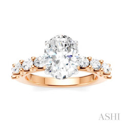 7/8 Ctw Oval Shape Oval and Round Cut Diamond Semi-Mount Engagement Ring in 14K Rose and White Gold
