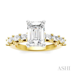 7/8 Ctw Emerald Shape Emerald and Round Cut Diamond Semi-Mount Engagement Ring in 14K Yellow and White Gold