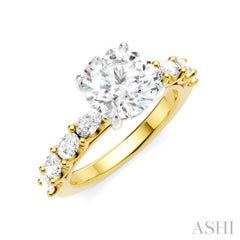 7/8 Ctw Round Shape Oval and Round Cut Diamond Semi-Mount Engagement Ring in 14K Yellow and White Gold