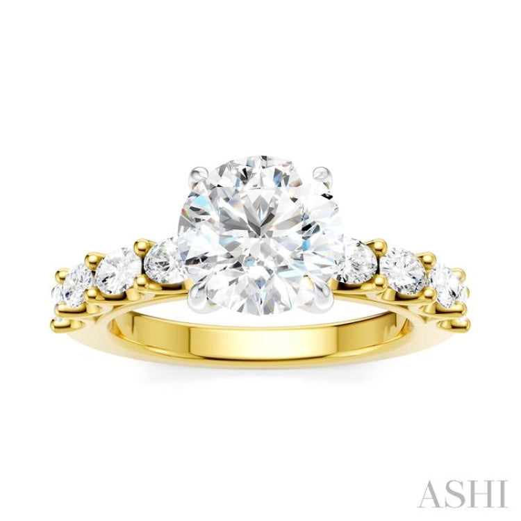 7/8 Ctw Round Shape Oval and Round Cut Diamond Semi-Mount Engagement Ring in 14K Yellow and White Gold