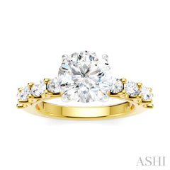 7/8 Ctw Round Shape Oval and Round Cut Diamond Semi-Mount Engagement Ring in 14K Yellow and White Gold