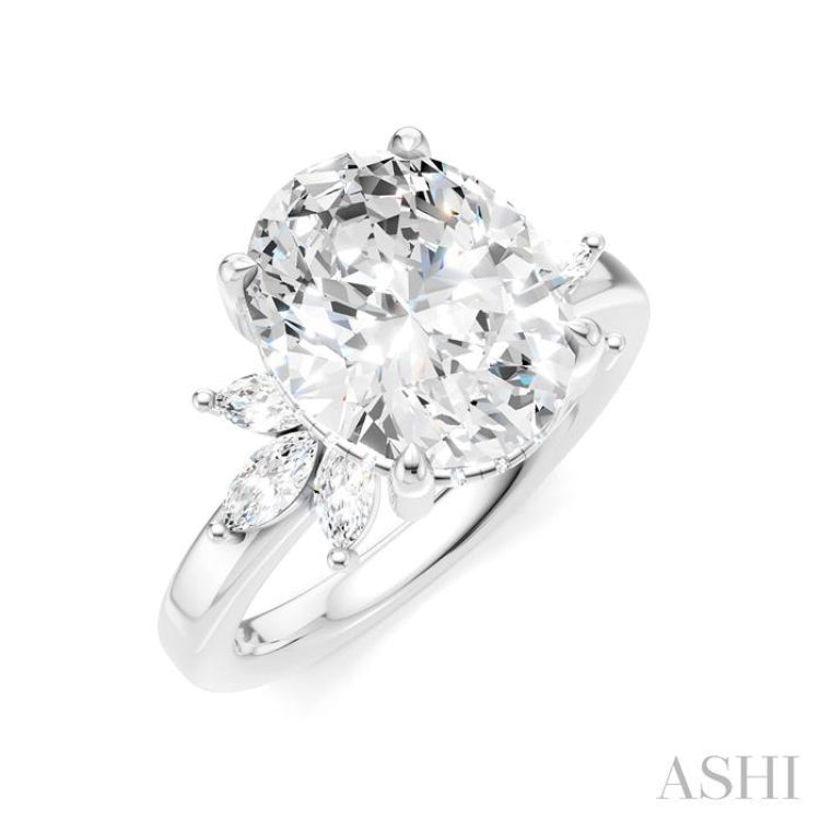 1/2 Ctw Akari Oval Shape Marquise and Round Cut Diamond Semi-Mount Engagement Ring in 14K White Gold
