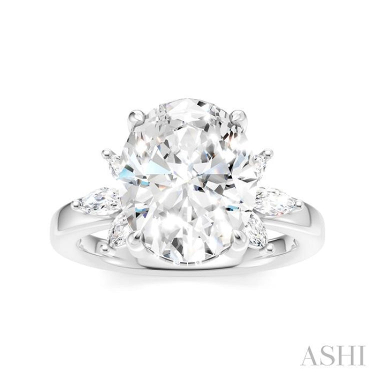 1/2 Ctw Akari Oval Shape Marquise and Round Cut Diamond Semi-Mount Engagement Ring in 14K White Gold