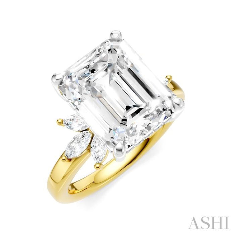 5/8 Ctw Emerald Shape Marquise and Round Cut Diamond Semi-Mount Engagement Ring in 14K Yellow and White Gold
