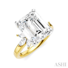 5/8 Ctw Emerald Shape Marquise and Round Cut Diamond Semi-Mount Engagement Ring in 14K Yellow and White Gold