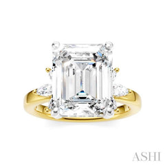 5/8 Ctw Emerald Shape Marquise and Round Cut Diamond Semi-Mount Engagement Ring in 14K Yellow and White Gold