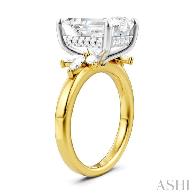 5/8 Ctw Emerald Shape Marquise and Round Cut Diamond Semi-Mount Engagement Ring in 14K Yellow and White Gold