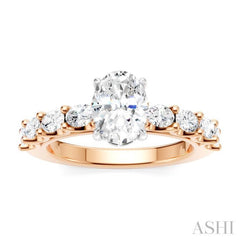 7/8 Ctw Oval Shape Oval and Round Cut Diamond Semi-Mount Engagement Ring in 14K Rose and White Gold