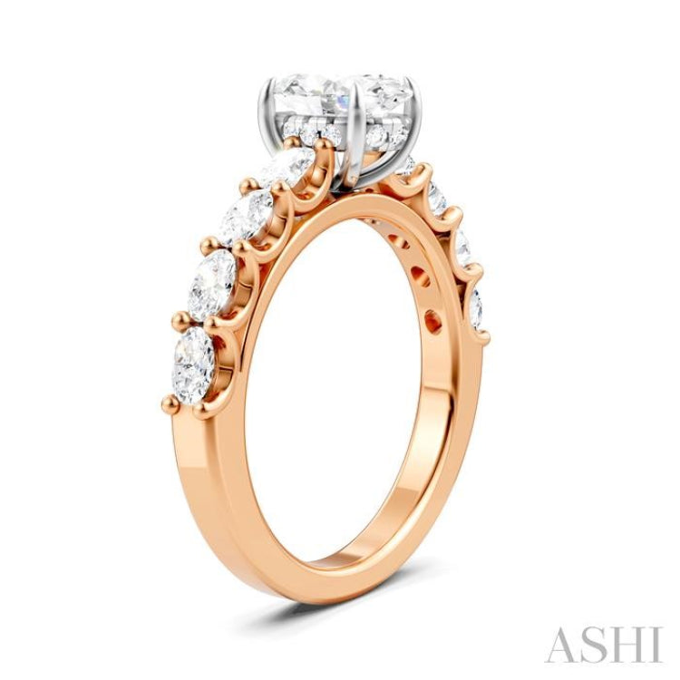 7/8 Ctw Oval Shape Oval and Round Cut Diamond Semi-Mount Engagement Ring in 14K Rose and White Gold